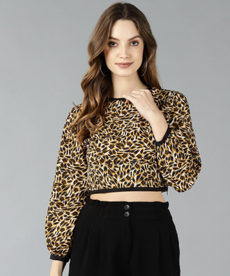 Znx Party Printed Women Brown Top