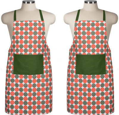CRAZYWEAVES Cotton Home Use Apron - Free Size(Dark Green, Pack of 2)