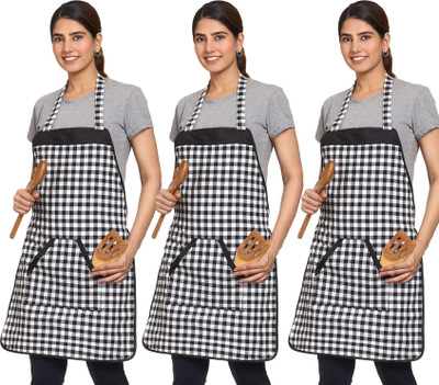JMI Cotton Chef's Apron - Free Size(Black, White, Pack of 3)