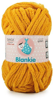 JEFFY Ganga Blankie Chenille Yarn Supersoft Knitting Wool Ball, (1 Ball/100 Gram Each) Marigold Yellow Colour Ball (500 Grams). Suitable for Craft, Baby Blankets, Thick mota Thread Shade no -BLK006