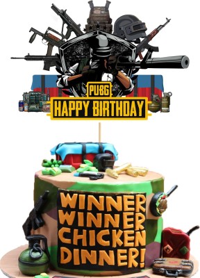 ZYOZI I Happy Birthday Cake Topper Pubg Theme Party Decor Picks for Video Game Party Decorations Supplies Cake Topper for Boy Birthday 1st 2nd 3rd 16th 18th 21st Cake Topper(MULTI Pack of 1)