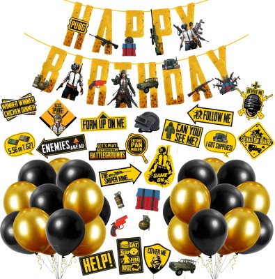 ZYOZI Pubg Theme Party Supplies for Boy Birthday Decorations Favors With Banner,Photo Booth and Balloons( pack of 49)(Set of 49)