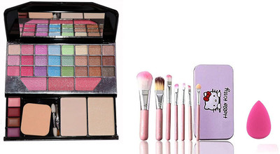 VARFAX 6155 Makeup Kit With pink brushes set and Sponge Puff(Pack of 1)