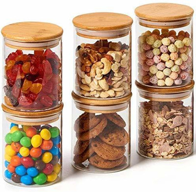 VLKMK Glass Grocery Container  - 220 ml(Pack of 6, Clear)