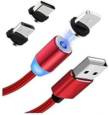 SANNO WORLD USB Type C Cable 2 A 1 m Magnetic USB 360 Degree Rotation 3 in 1 Fast Charging Data Cable 1 m Micro USB Cable(Compatible with All smartphones, Red)