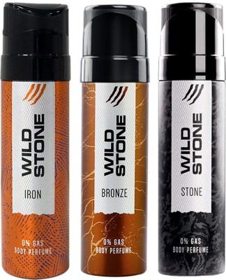 Wild Stone Iron, Bronze and Stone Perfume Body Spray  -  For Men(360 ml, Pack of 3)