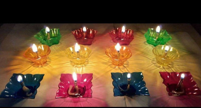 Topex Reflected Shadow Floating Transparent Diwali Diya K54 Plastic (Pack of 12) Table Diya Set(Height: 1 inch)