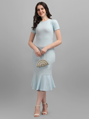 PURVAJA Women Bodycon Blue Midi/Calf Length Dress