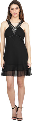TSM Women Asymmetric Black Above Knee/Mid Thigh Length Dress