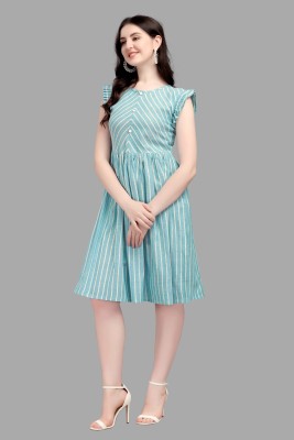 Kinjo Women Fit and Flare Light Blue Dress