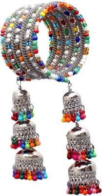 SHREYA fashion Traditional Oxidized Silver Jhumki Latkan Tassels Charms Adjustable Latest Trend Bangle Kadaa Bracelet for Girls and Women(Multicolor) Pack of 1 Alloy Jhumki Earring