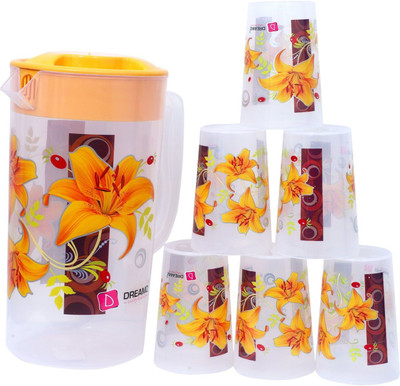 Dreamz Unbreakable Transparent Heavy Plastic Flower Print Jug(2.5 Litre) & 6 Glass(200ml) Set for Drinking Water, Milk, Juice & Cold Drink for Home & Office Use Jug Set Mug Set With Drinking Glass Orange Jug Glass Set(PLASTIC) Dreamz Unbreakable Transparent Heavy Plastic Flower Print Jug(2.5 Litre) & 6 Glass(200ml) Set for Drinking Water, Milk, Juice & Cold Drink for Home & Office Use Jug Set Mug Set With Drinking Glass Orange Jug Glass Set(PLASTIC)