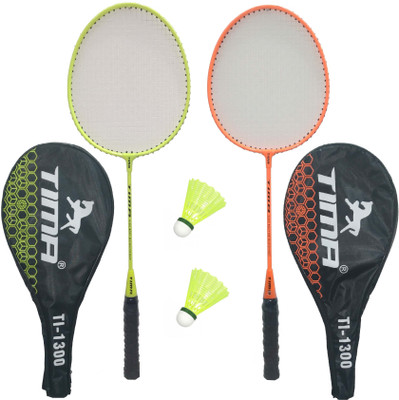 TIMA 2 Player Badminton Racquet Machine Gutted Aluminium Light Weight Replacement Set, Badminton Kit