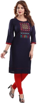 Dream & Dzire Women Embroidered Straight Kurta(Blue)