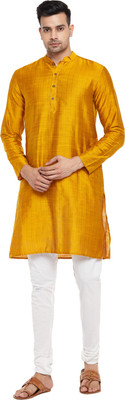Indus Route by Pantaloons Men Self Design Straight Kurta(Yellow)