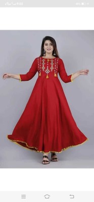 Anuradha dhaked Women Embroidered Flared Kurta(Maroon)