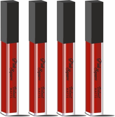 Pink Square Matte Long Lasting Liquid Dark Red(Maroon) Lipstick- Ideal For Women and College Girls Combo Pack Of 4 Pcs(Peppy Red, 12 ml)