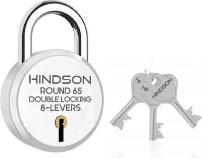 HINDSON Round 65 Double Locking, 8 Levers with 3 Iron Key Lock Padlock(Silver)