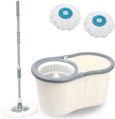 V-MOP Premium White Classic Magic Spin Dry Bucket Mop - 360 Degree Self Spin Wringing r Mop Set, Mop, Cleaning Wipe, Bucket, Dustbin, Mop-A10 Wet & Dry Mop(Multicolor)