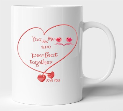 BLISSart You & Me Are Perfect Together Love You Multicolour Tea/Milk Cup Best Gift For girls men Husband Wife Ceramic Coffee Mug(350 ml)