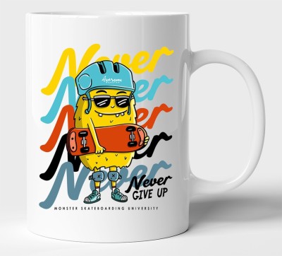 BLISSart Never Give Up Skate Boy Inspirational Multicolour Tea/Milk Cup Best Gift For girls men Husband Wife Ceramic Coffee Mug(350 ml)