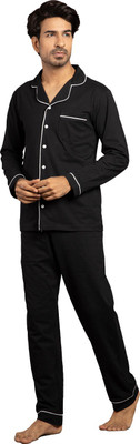 NITE FLITE Men Solid Black Shirt & Pyjama set