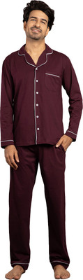 NITE FLITE Men Solid Maroon Top & Pyjama Set