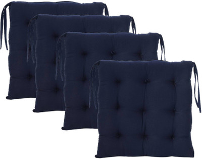Ganesh Shanti Polyester Fibre Solid Chair Pad Pack of 4(Blue)