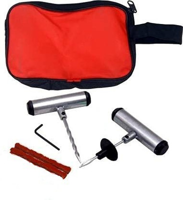 SEAHORSE POLYMERS Tubeless Tyre Puncture Repair Kit with 2 Rubber Strips, Blade and Red Carry Bag Tubeless Tyre Puncture Repair Kit