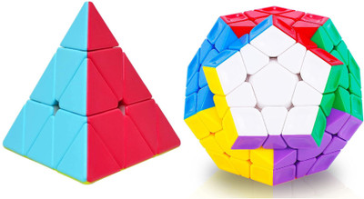 Authfort 3 X 3 Megaminx Sculpted Stickerless Pentagon cube and Pyraminx Pyramid Triangle High Speed Stickerless Cube combo pack of 2(2 Pieces)