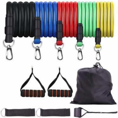 Shopeleven Resisnt Band Set of 5 Stretching Tube Pull Exercising Rope Home, Gym Exerciser Resistance Tube(Multicolor)