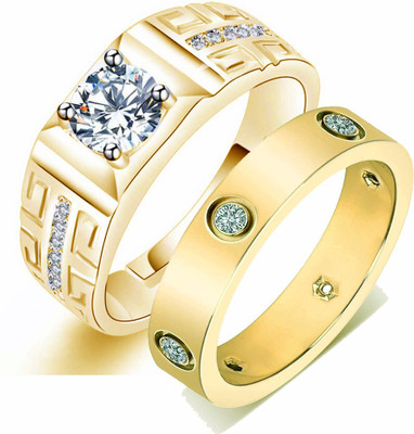 MYKI Gold Love Forever Edition Couple Ring For Couples Stainless Steel Cubic Zirconia Gold Plated Ring Set