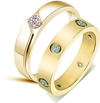 MYKI Sweet Gold Love Forever Edition Couple Ring For Couples Stainless Steel Cubic Zirconia Gold Plated Ring Set