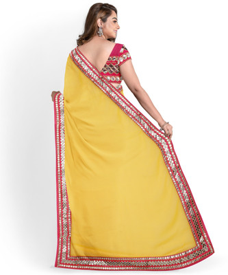 Arpita Fashion Embellished Bollywood Silk Blend Saree(Yellow)