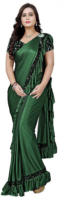 Moonlight Solid/Plain Bollywood Lycra Blend Saree(Green)