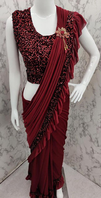 Greeva fashion Self Design Bollywood Lycra Blend Saree(Maroon)