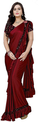 greva fashion Embellished Chanderi Chanderi Saree(Maroon)
