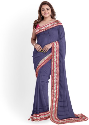 Arpita Fashion Embellished, Solid/Plain Bollywood Georgette Saree(Dark Blue)