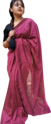 Anant handloom Striped Daily Wear Net, Cotton Linen Saree(Maroon)