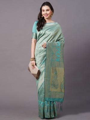 Ratnavati Woven Banarasi Silk Blend Saree(Light Green)