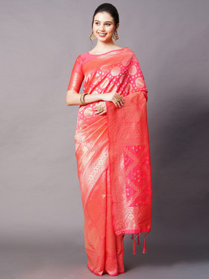 Ratnavati Woven Banarasi Silk Blend Saree(Pink)