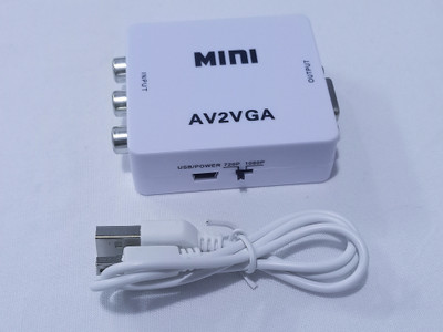 GIPTIP Mini AV RCA to VGA HD Video with Audio to PC HDTV Converter, Setup Box connect to VGA LED Monitors Media Streaming Device(White)