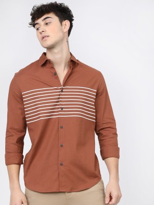 KETCH Men Striped Casual Brown Shirt