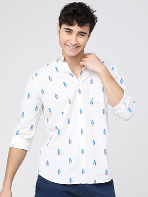 HIGHLANDER Men Printed Casual White Shirt