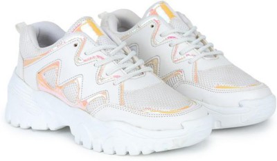 Shezone Sneakers For Women(White, Orange , 9)