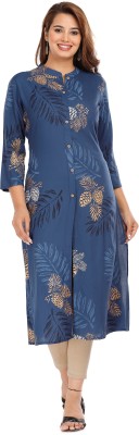 CTMTEX Women Printed Straight Kurta(Blue)