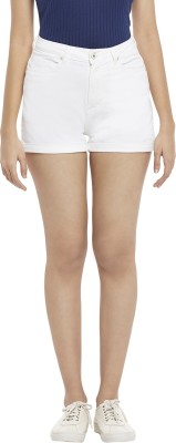 PEOPLE Solid Women White Denim Shorts