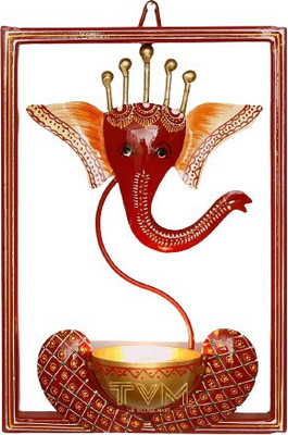 The Village Mart Wall Hanging Ganesha with T Light Holder / Home Décor / Gift Item / Wall Décor Decorative Showpiece  -  30 cm(Iron, Red)