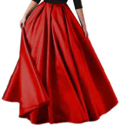 BALAAD CREATION Solid Women Flared Red Skirt