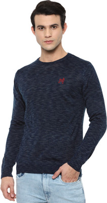 VAN HEUSEN Self Design Round Neck Casual Men Blue Sweater